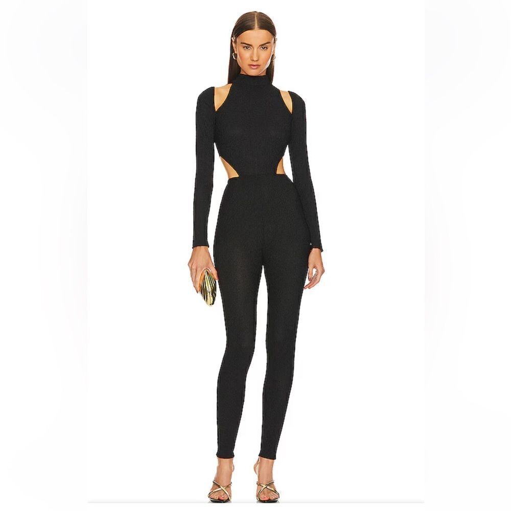 NWT Michael Costello x REVOLVE Archer Jumpsuit Black cut out one piece catsuit M